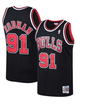 Load image into Gallery viewer, Men’s Mitchell &amp; Ness Dennis Rodman Chicago Bulls Black Hardwood Classics Swingman Jersey
