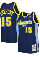 Load image into Gallery viewer, Men&#39;s Mitchell &amp; Ness Carmelo Anthony Denver Nuggets Navy Blue Hardwood Classics Swingman Jersey
