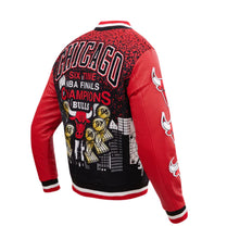 Load image into Gallery viewer, Men&#39;s Chicago Bulls City View &quot;SIX TIME NBA FINALS CHAMPIONS&quot; Red &amp; Black Varsity NBA Jacket
