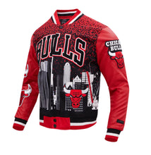 Load image into Gallery viewer, Men&#39;s Chicago Bulls City View &quot;SIX TIME NBA FINALS CHAMPIONS&quot; Red &amp; Black Varsity NBA Jacket
