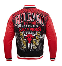 Load image into Gallery viewer, Men&#39;s Chicago Bulls City View &quot;SIX TIME NBA FINALS CHAMPIONS&quot; Red &amp; Black Varsity NBA Jacket
