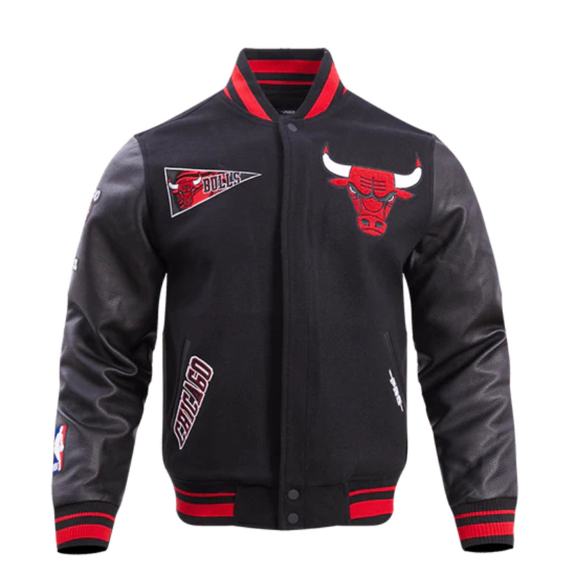 Men's Chicago Bulls Retro Classic Black & Red Varsity NBA Jacket