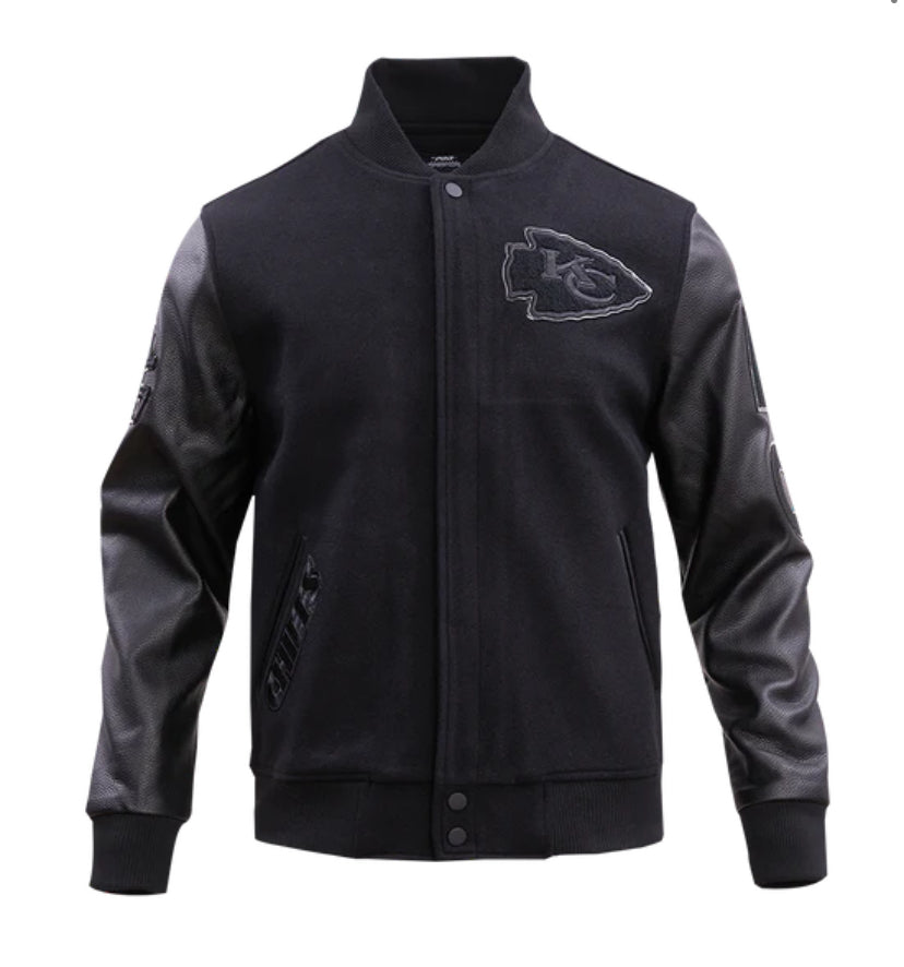 Men's Kansas City Chiefs Team Logo Triple Black Varsity NFL Jacket