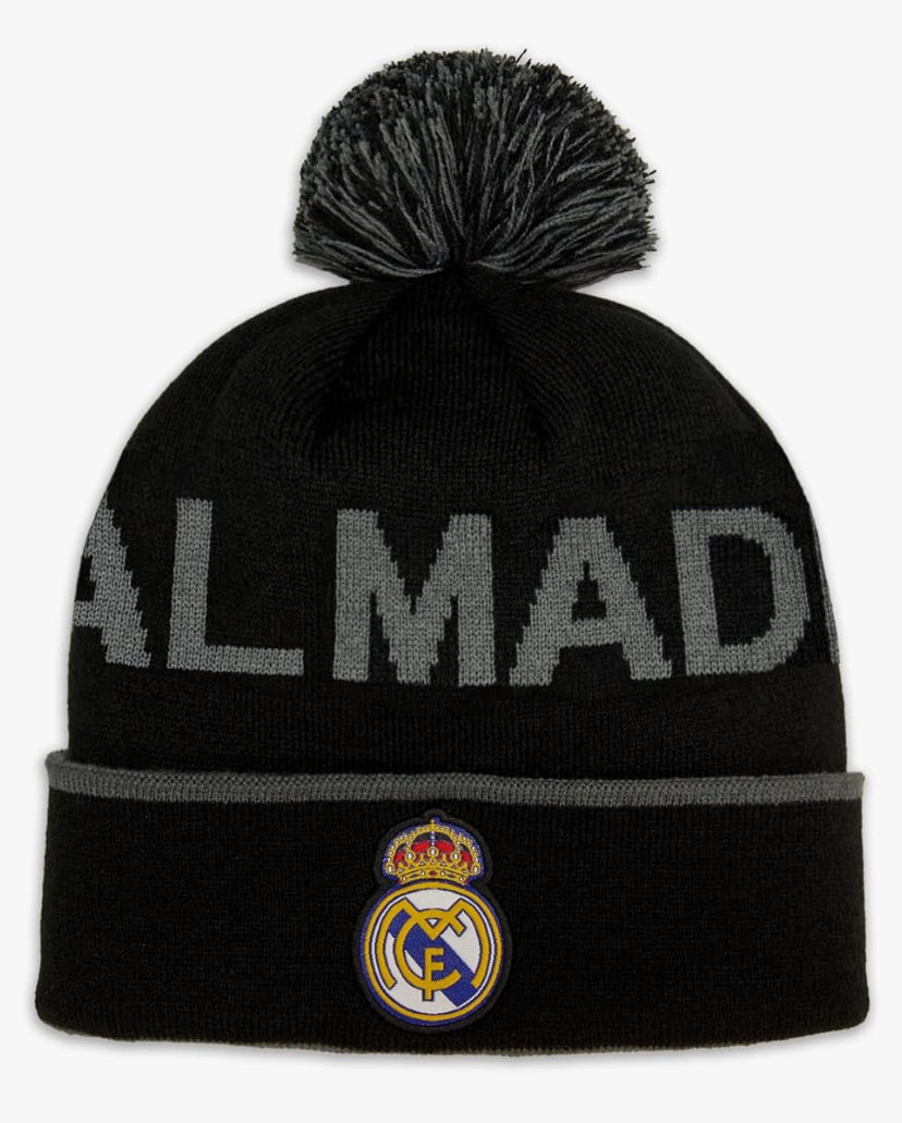 Real Madrid Knitted Football/Soccer Black & Grey Winter Hat/Toque/Beanie