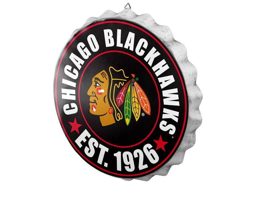 Chicago Blackhawks Black Team Logo Bottle Cap Wall Sign