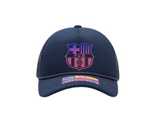 Load image into Gallery viewer, Barcelona Fan Ink TR-28 Pro Trucker Snapback Navy Soccer Hat
