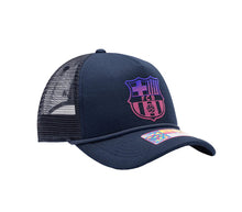 Load image into Gallery viewer, Barcelona Fan Ink TR-28 Pro Trucker Snapback Navy Soccer Hat
