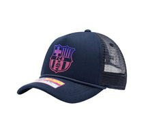 Load image into Gallery viewer, Barcelona Fan Ink TR-28 Pro Trucker Snapback Navy Soccer Hat
