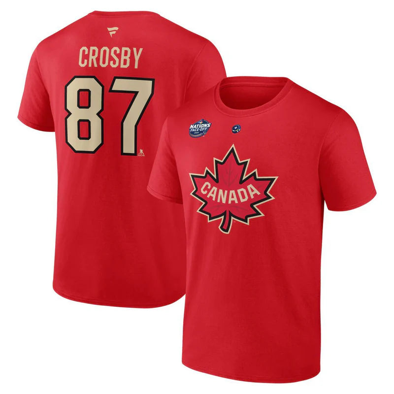 Men's Fanatics Sydney Crosby Team Canada Hockey 4 Nations Face-Off 2025 Red Tee / T-Shirt