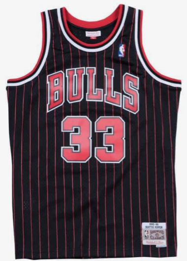 Men’s Mitchell & Ness Scottie Pippen Chicago Bulls Black Pinstripe NBA Hardwood Classics Swingman Jersey